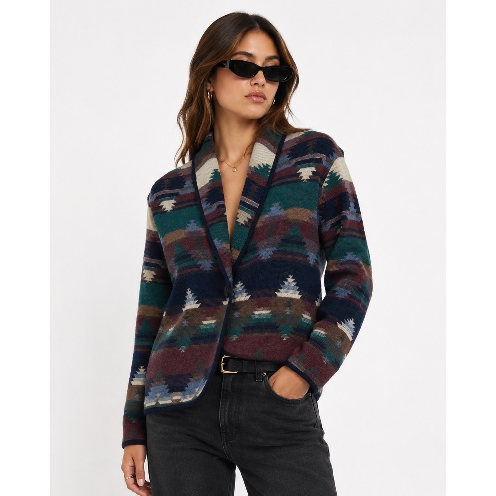 David Wayne Cardigan Jacket Womens Petite Multicolor Southwestern Toggle Boho‎